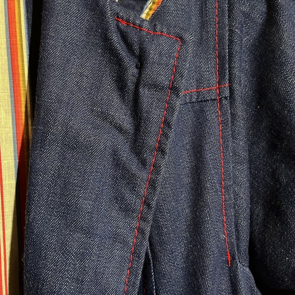 Vintage 1980’s denim cinched waist long jacket with functional pockets/tie-waist - Picture 6 of 13